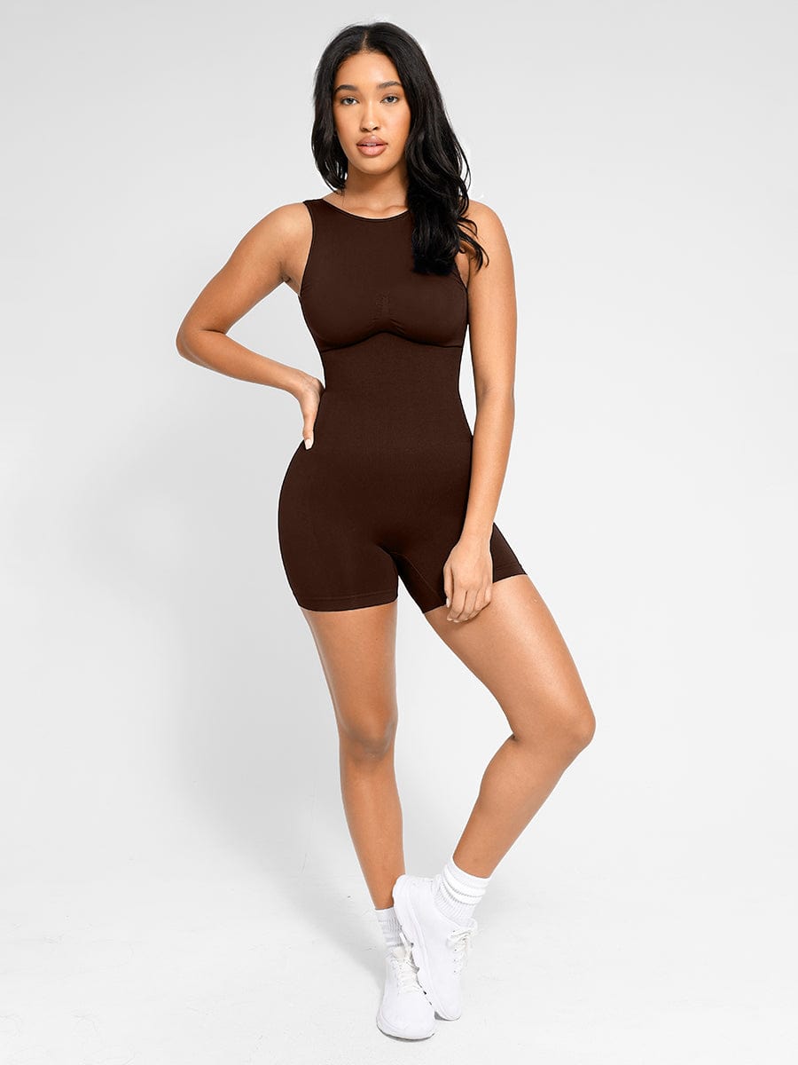 Round Neck U Back Shape Romper with Removable Cups - Auxieswear