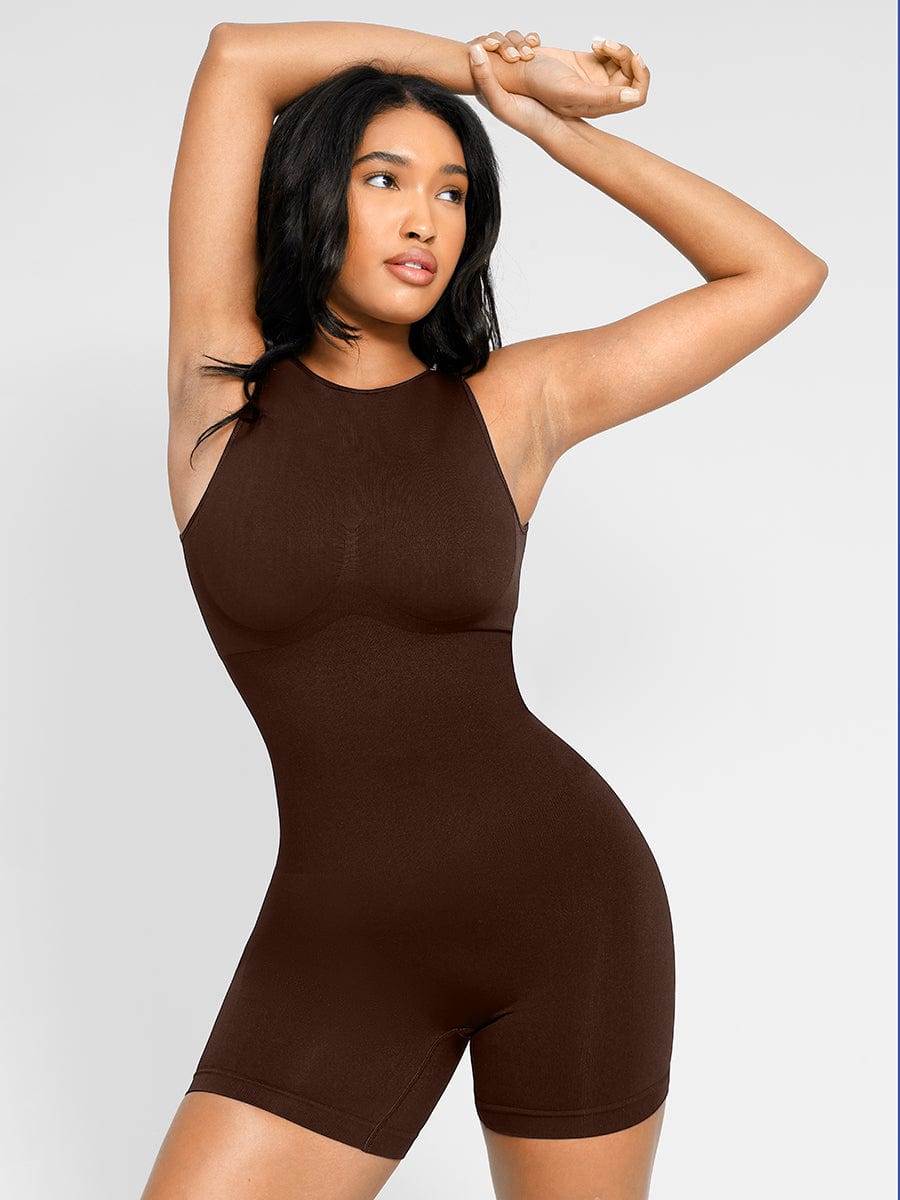 Round Neck U Back Shape Romper with Removable Cups - Auxieswear