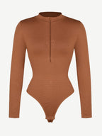 Long Sleeve Waist Shaping Zipper Collar Bodysuit