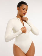 Long Sleeve Waist Shaping Zipper Collar Bodysuit