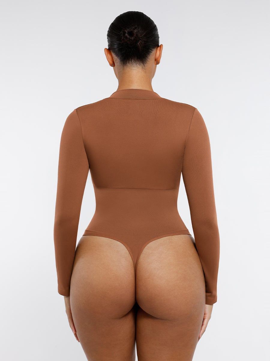 Long Sleeve Waist Shaping Zipper Collar Bodysuit