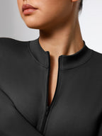 Long Sleeve Waist Shaping Zipper Collar Bodysuit