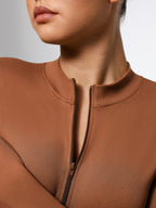 Long Sleeve Waist Shaping Zipper Collar Bodysuit
