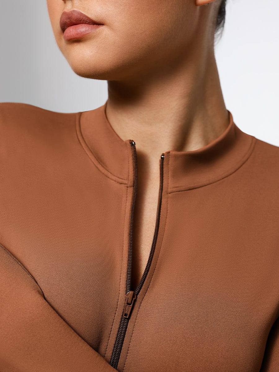Long Sleeve Waist Shaping Zipper Collar Bodysuit