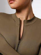 Long Sleeve Waist Shaping Zipper Collar Bodysuit