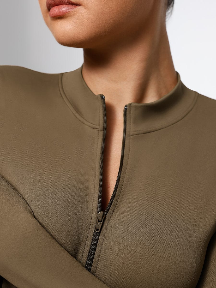 Long Sleeve Waist Shaping Zipper Collar Bodysuit