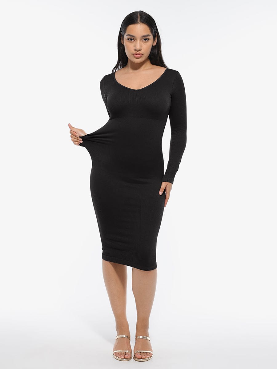 V-Neck Waist Control Dress with Removable Bra Pads - Auxieswear