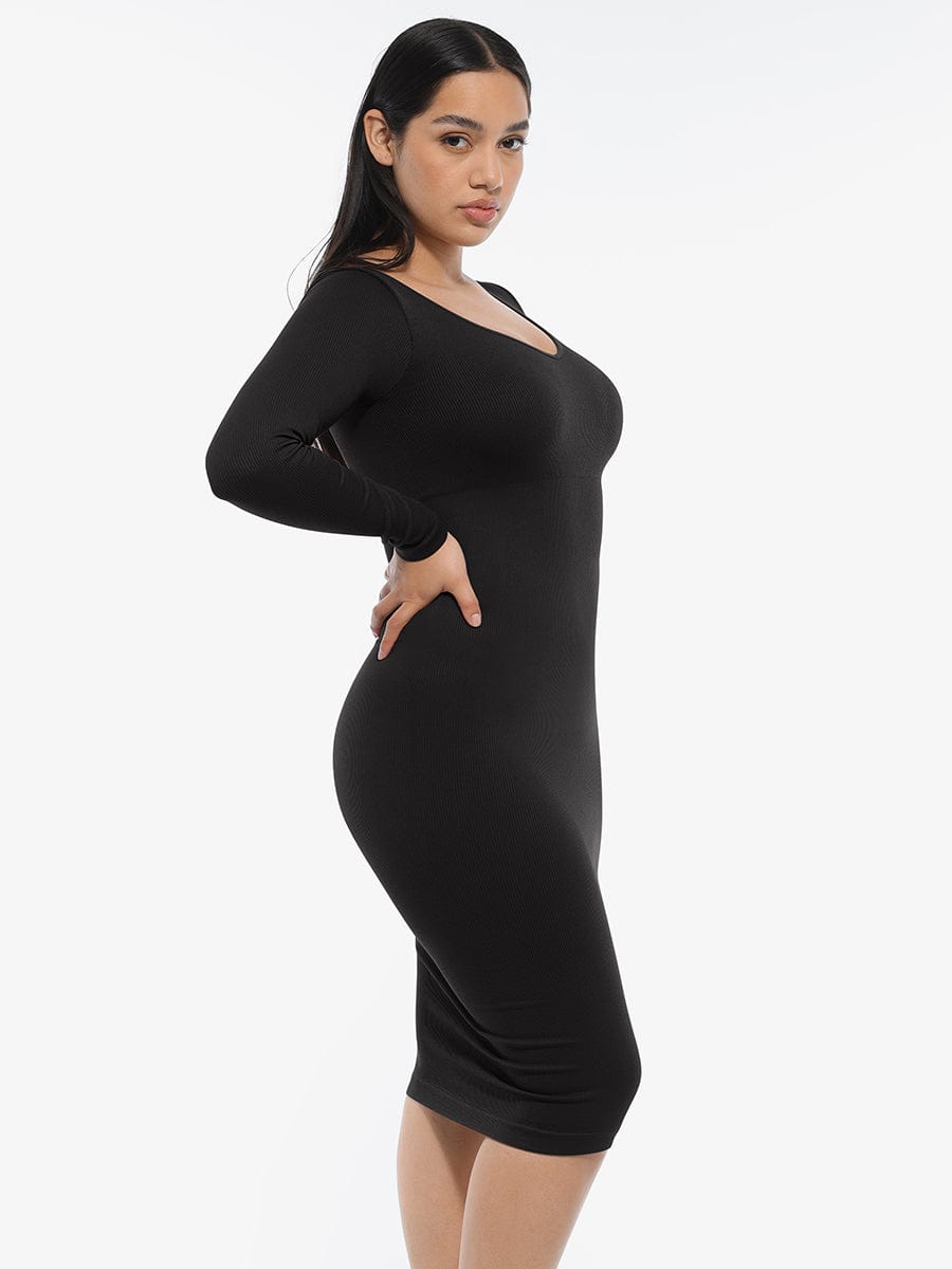 V-Neck Waist Control Dress with Removable Bra Pads - Auxieswear