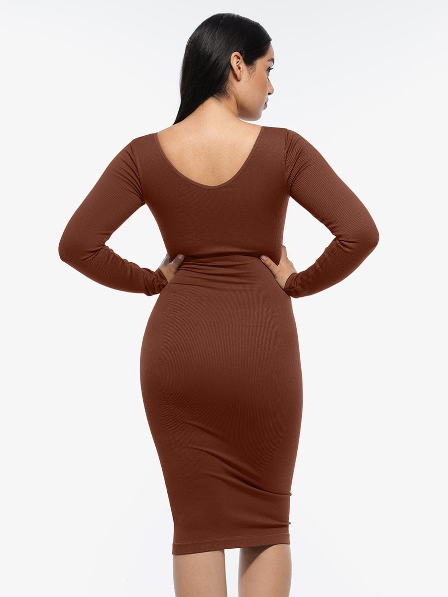 V-Neck Waist Control Dress with Removable Bra Pads - Auxieswear