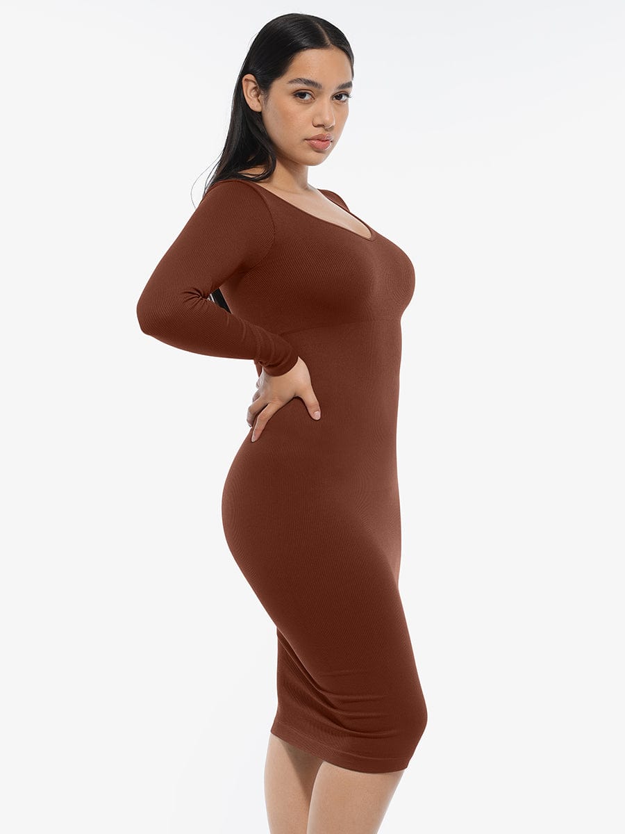 V-Neck Waist Control Dress with Removable Bra Pads - Auxieswear