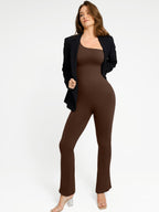 Off-Shoulder Shaping Jumpsuit with Flared Legs