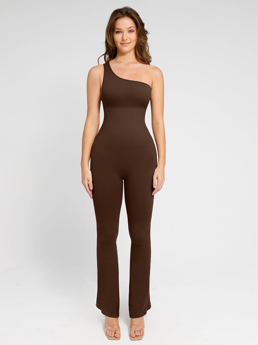Off-Shoulder Shaping Jumpsuit with Flared Legs - Auxieswear