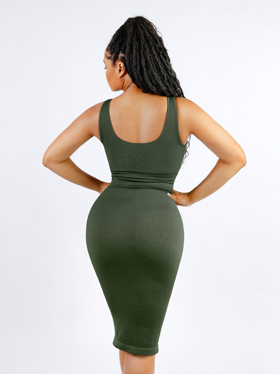 Deep V-Neck Waist Trimming Dress with Removable Pads - Auxieswear