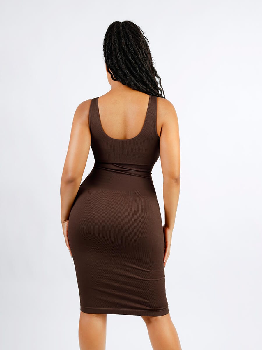 Deep V-Neck Waist Trimming Dress with Removable Pads - Auxieswear