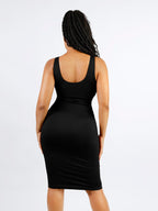 Deep V-Neck Waist Trimming Dress with Removable Pads