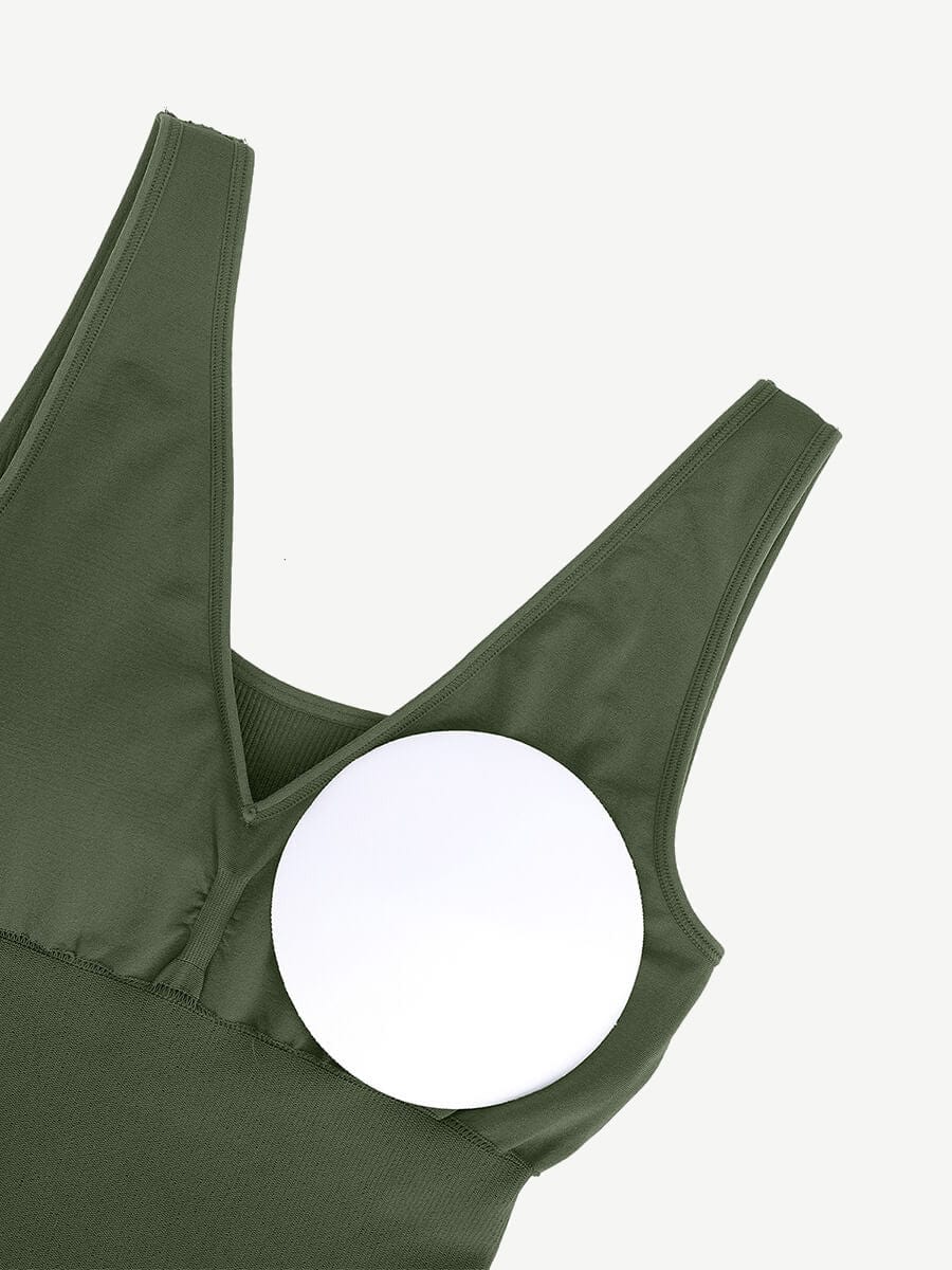 Deep V-Neck Waist Trimming Dress with Removable Pads - Auxieswear