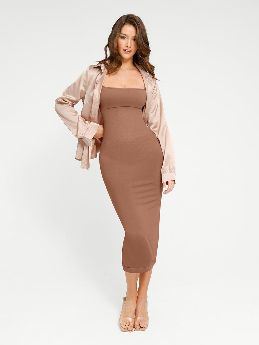 Waist Control Long Shaping Dress With Spaghetti Straps