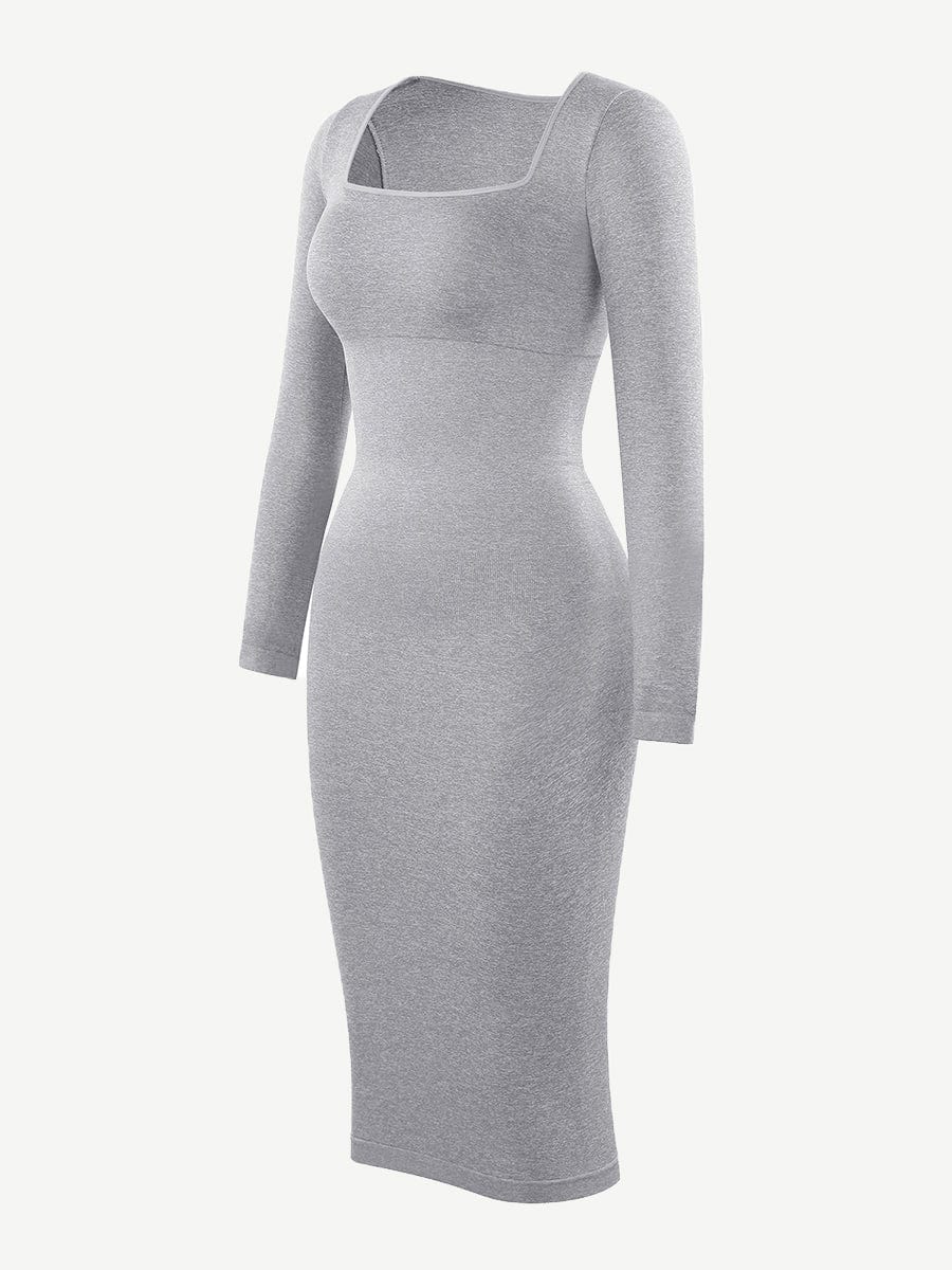 Retro Square Neck Waist Control Dress With Removable Bra Pads