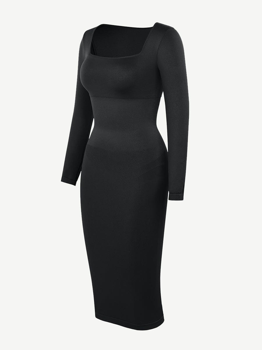Retro Square Neck Waist Control Dress With Removable Bra Pads