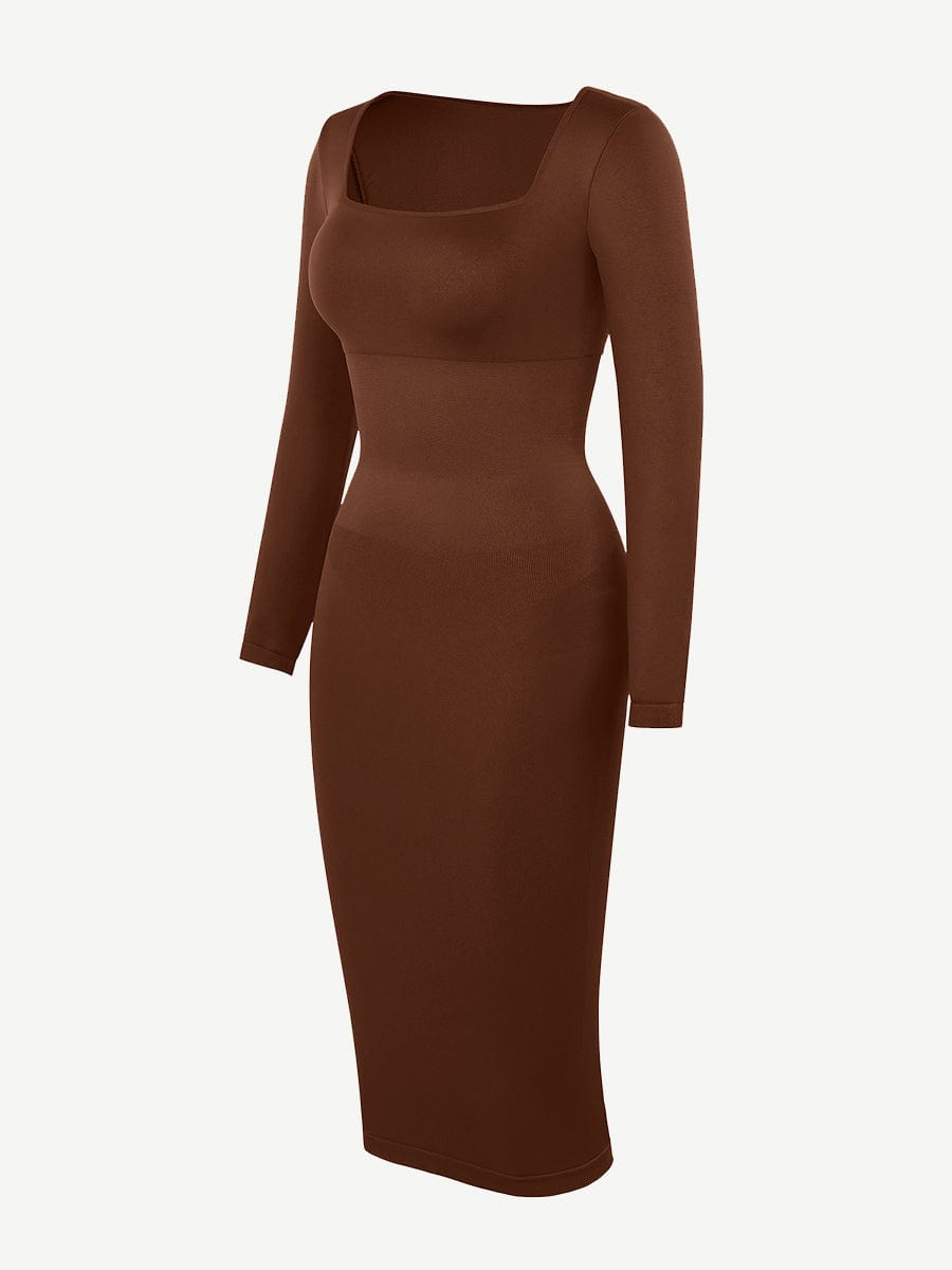 Retro Square Neck Waist Control Dress With Removable Bra Pads