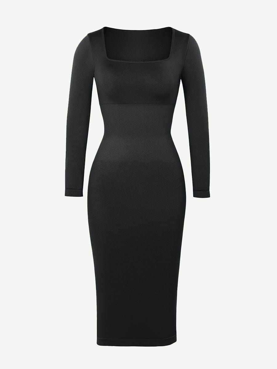 Retro Square Neck Waist Control Dress With Removable Bra Pads