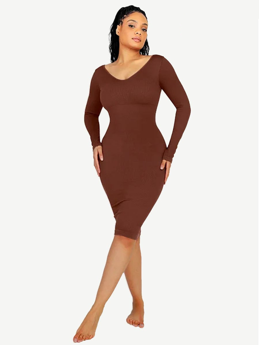 V-Neck Waist Control Dress with Removable Bra Pads