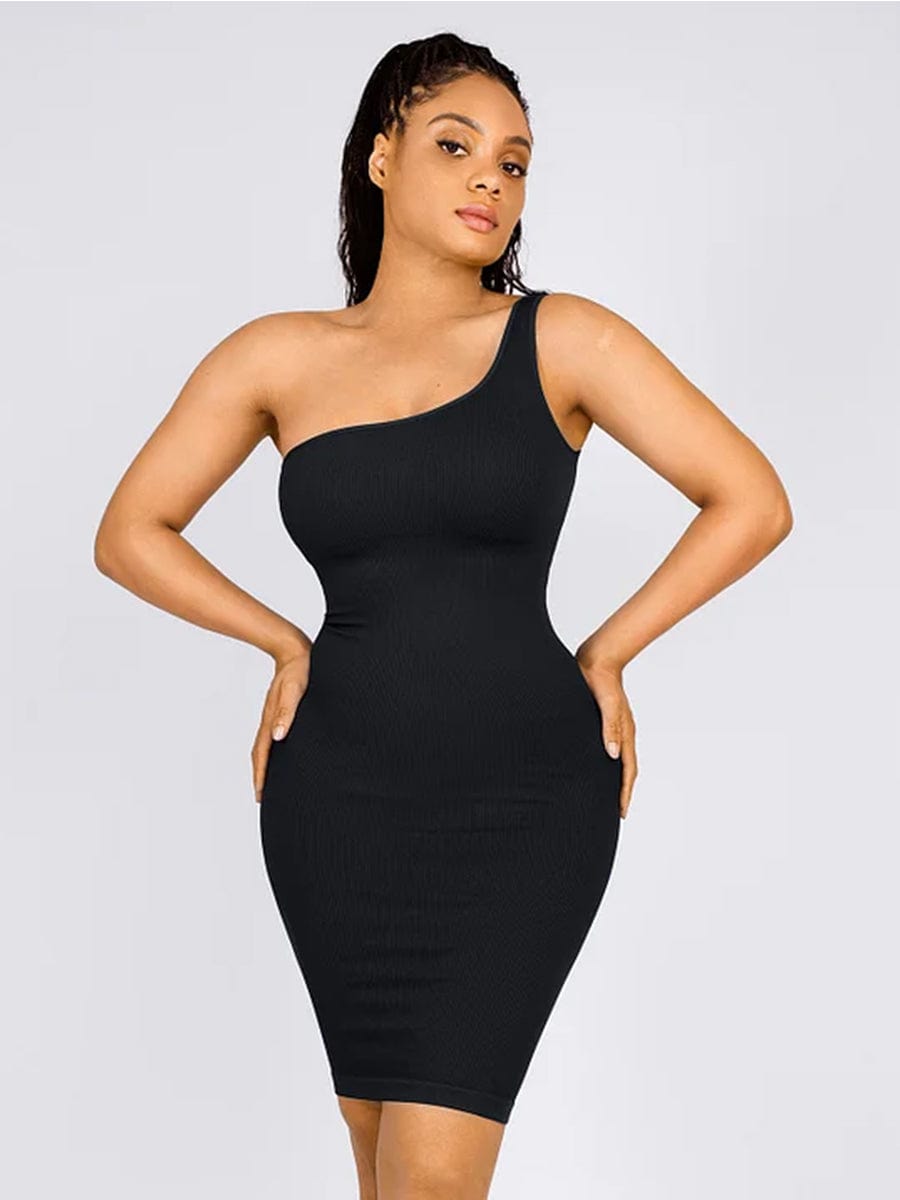 One-Shoulder Design Waist Sculpting Dress - Auxieswear