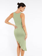 Sleeveless Midi Dress with Asymmetrical Ruffle Hem
