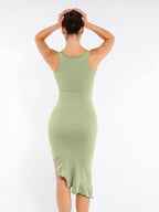 Sleeveless Midi Dress with Asymmetrical Ruffle Hem