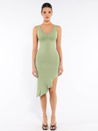 Sleeveless Midi Dress with Asymmetrical Ruffle Hem