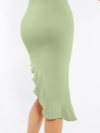 Sleeveless Midi Dress with Asymmetrical Ruffle Hem