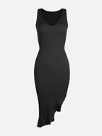 Sleeveless Midi Dress with Asymmetrical Ruffle Hem
