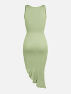 Sleeveless Midi Dress with Asymmetrical Ruffle Hem