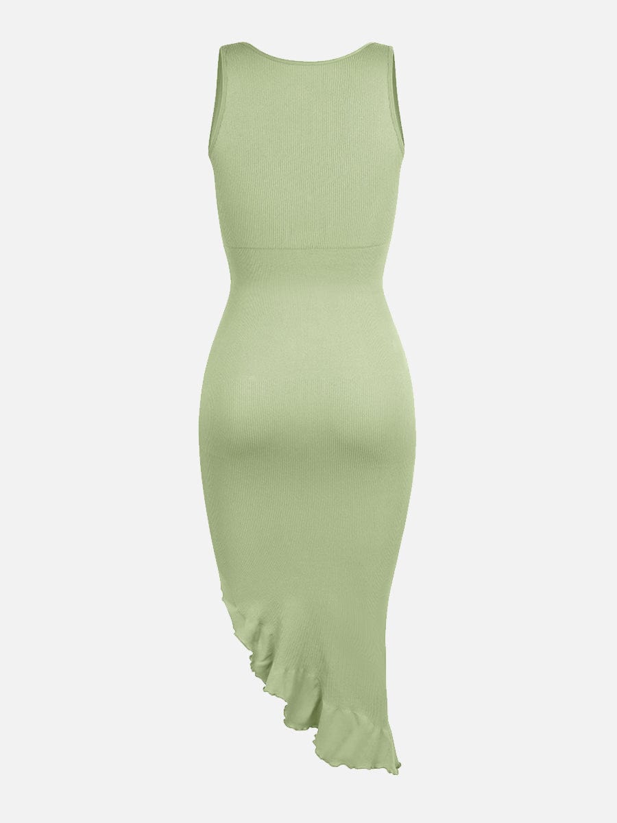 Sleeveless Midi Dress with Asymmetrical Ruffle Hem