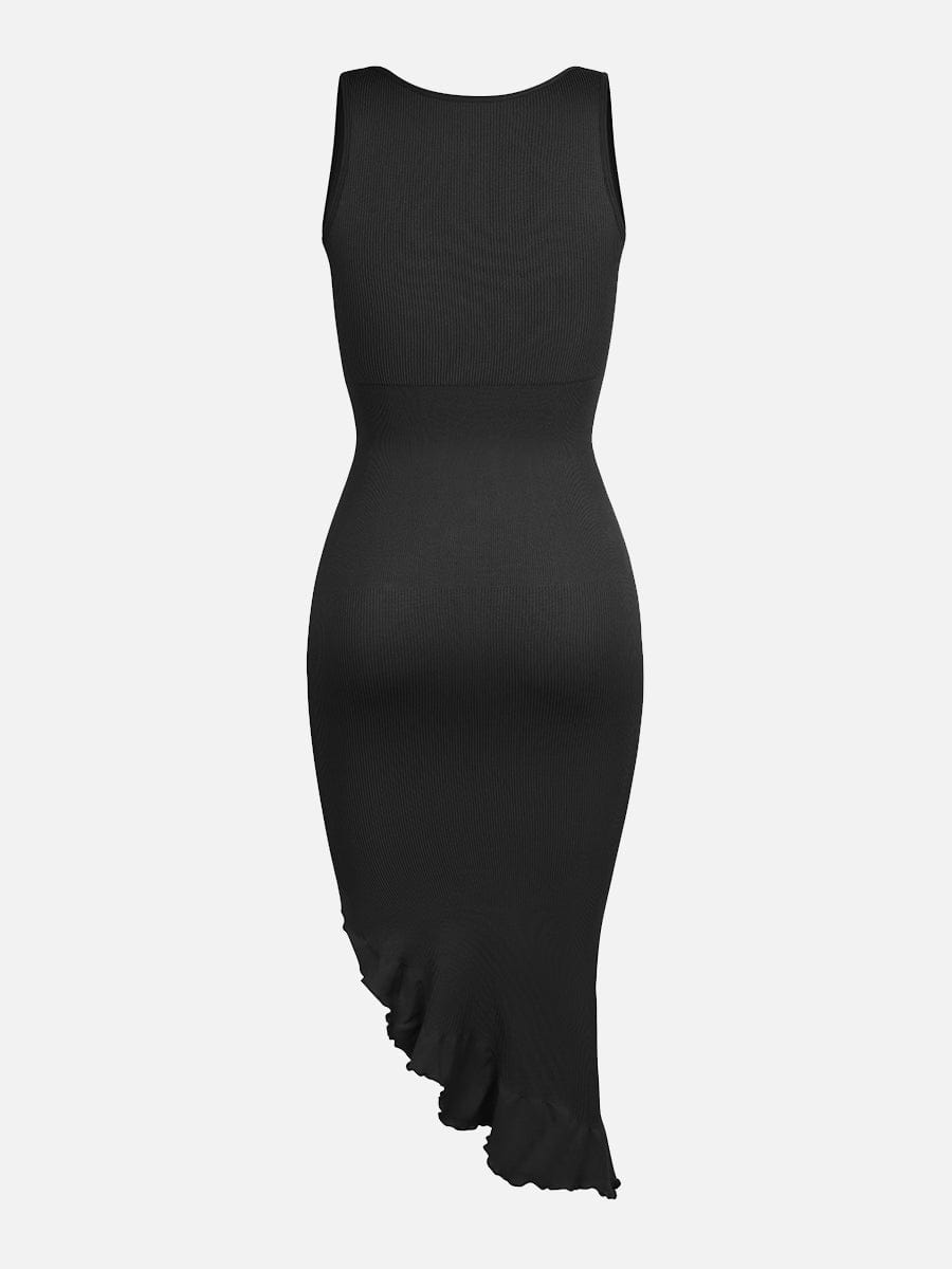 Sleeveless Midi Dress with Asymmetrical Ruffle Hem
