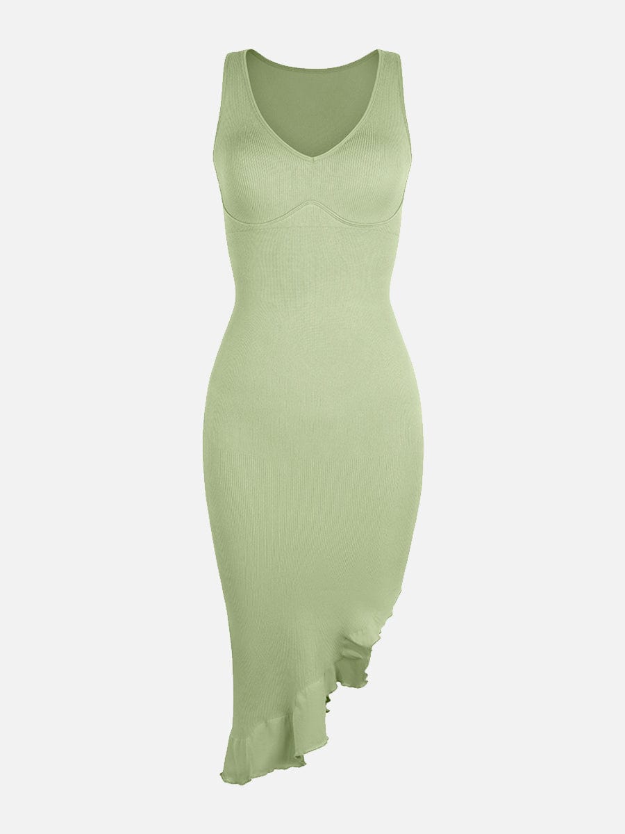 Sleeveless Midi Dress with Asymmetrical Ruffle Hem
