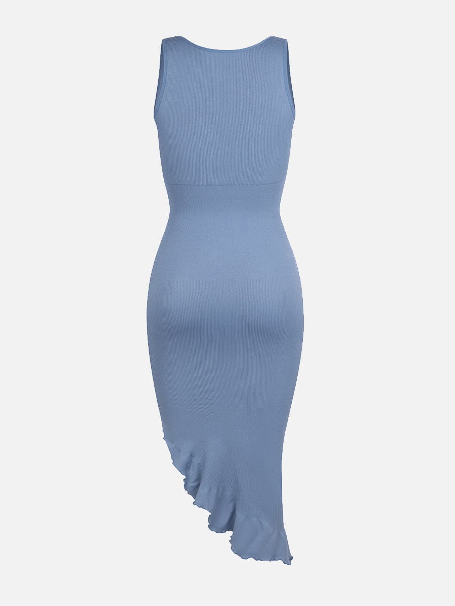 Sleeveless Midi Dress with Asymmetrical Ruffle Hem - Auxieswear