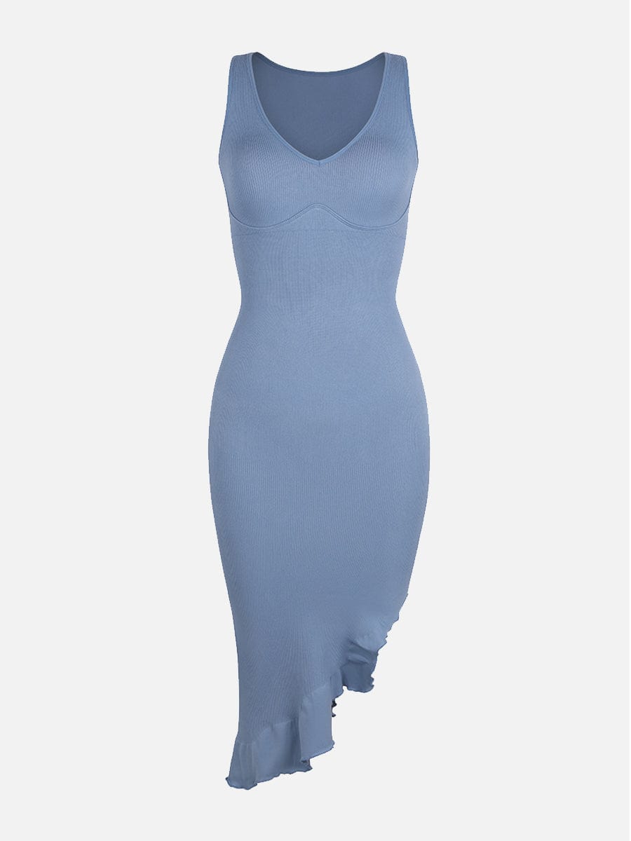 Sleeveless Midi Dress with Asymmetrical Ruffle Hem
