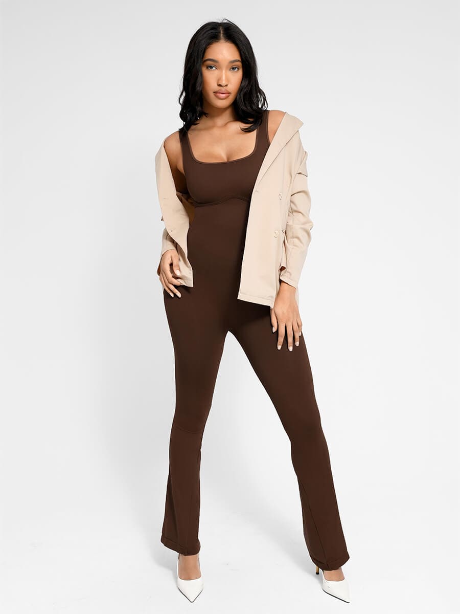 Square Neck U-Back Design Flared Jumpsuit - Auxieswear