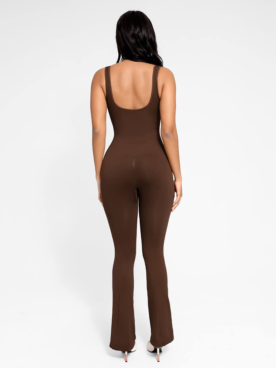 Square Neck U-Back Design Flared Jumpsuit - Auxieswear