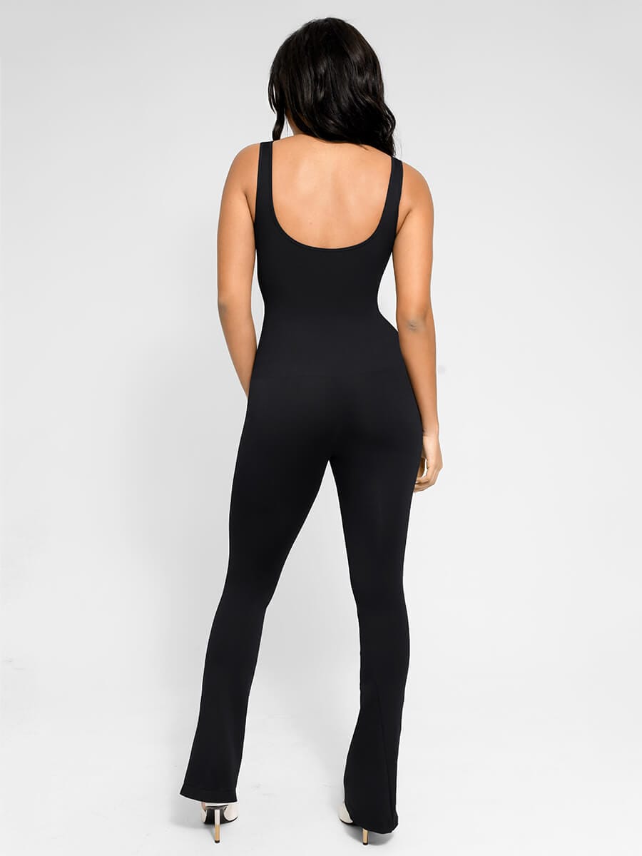 Square Neck U-Back Design Flared Jumpsuit - Auxieswear