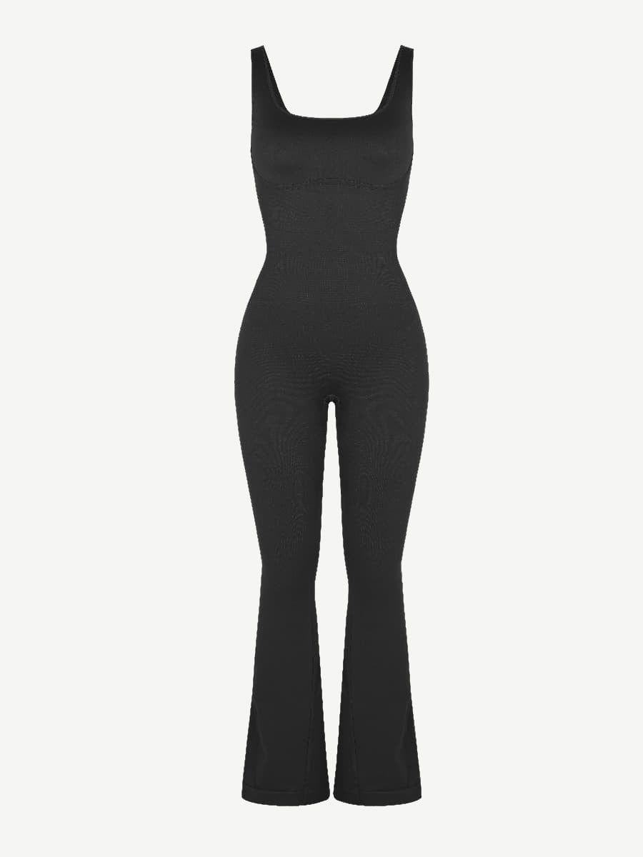 Square Neck U-Back Design Flared Jumpsuit - Auxieswear