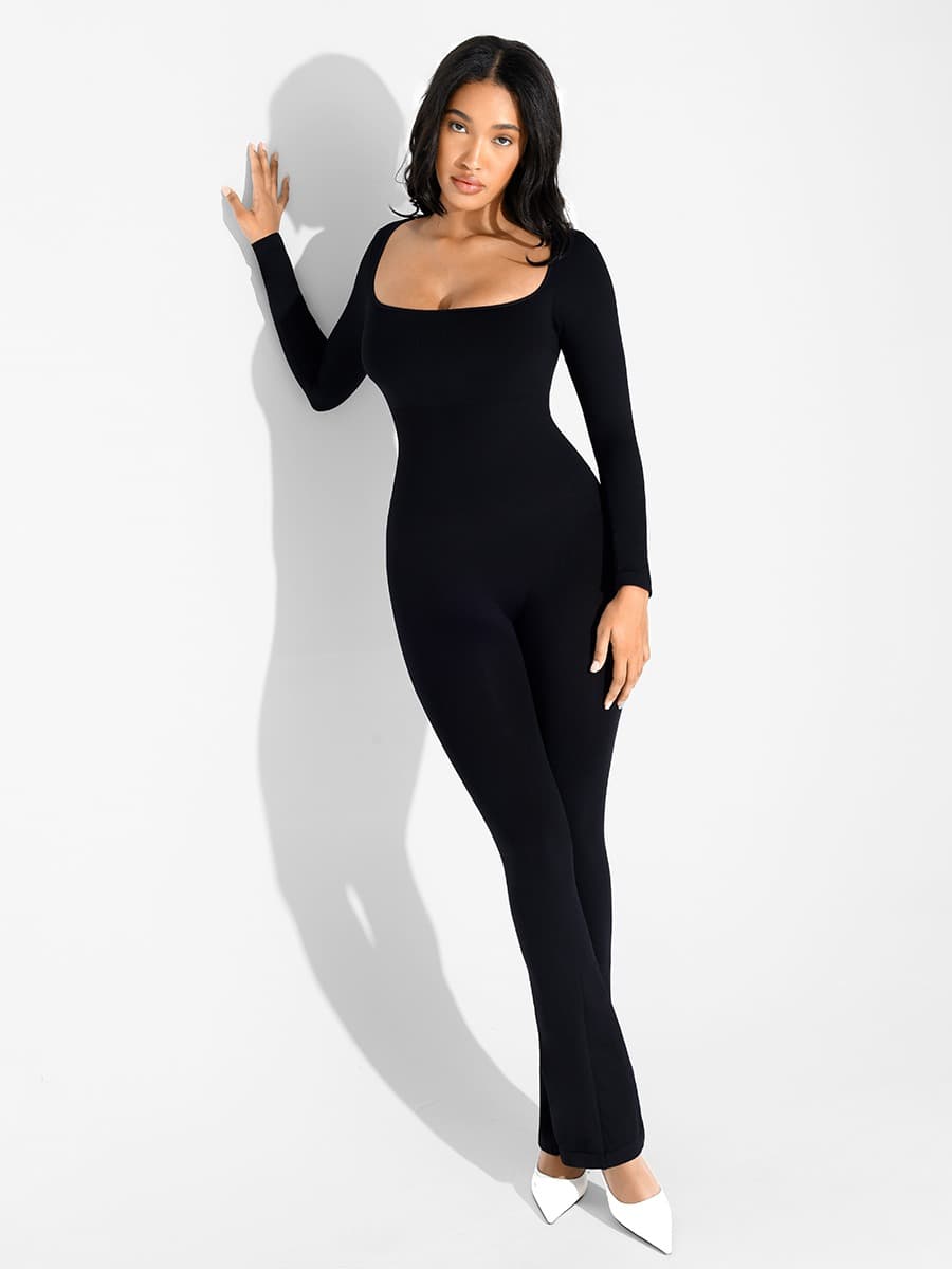 Inverted T-shoulder One-piece Flared Jumpsuit