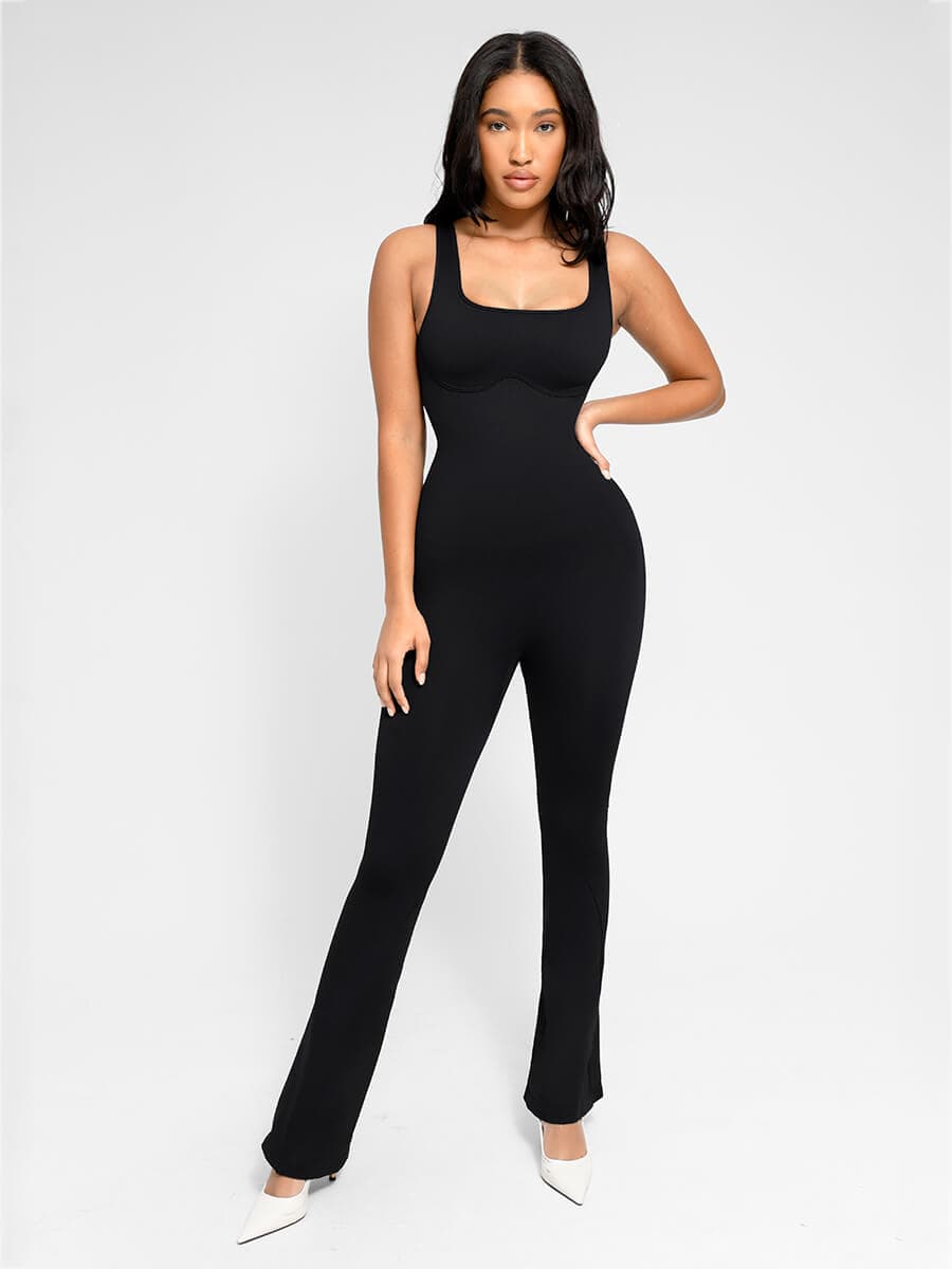 Square Neck U-Back Design Flared Jumpsuit - Auxieswear
