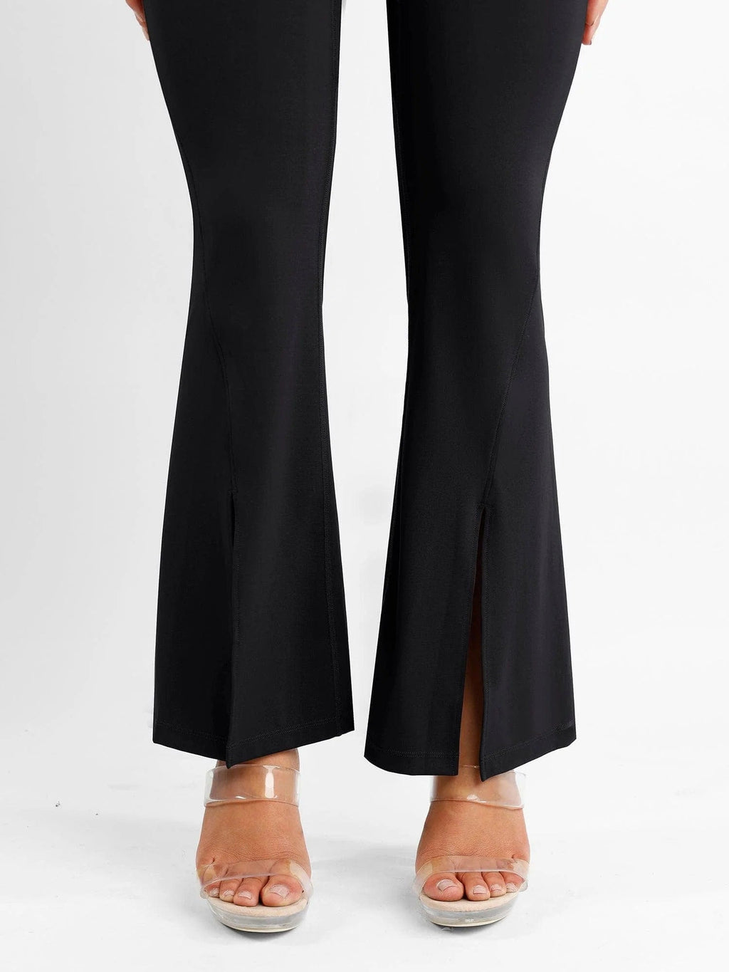 High-Rise Tummy Control Flare Pants with Split Hem - Auxieswear