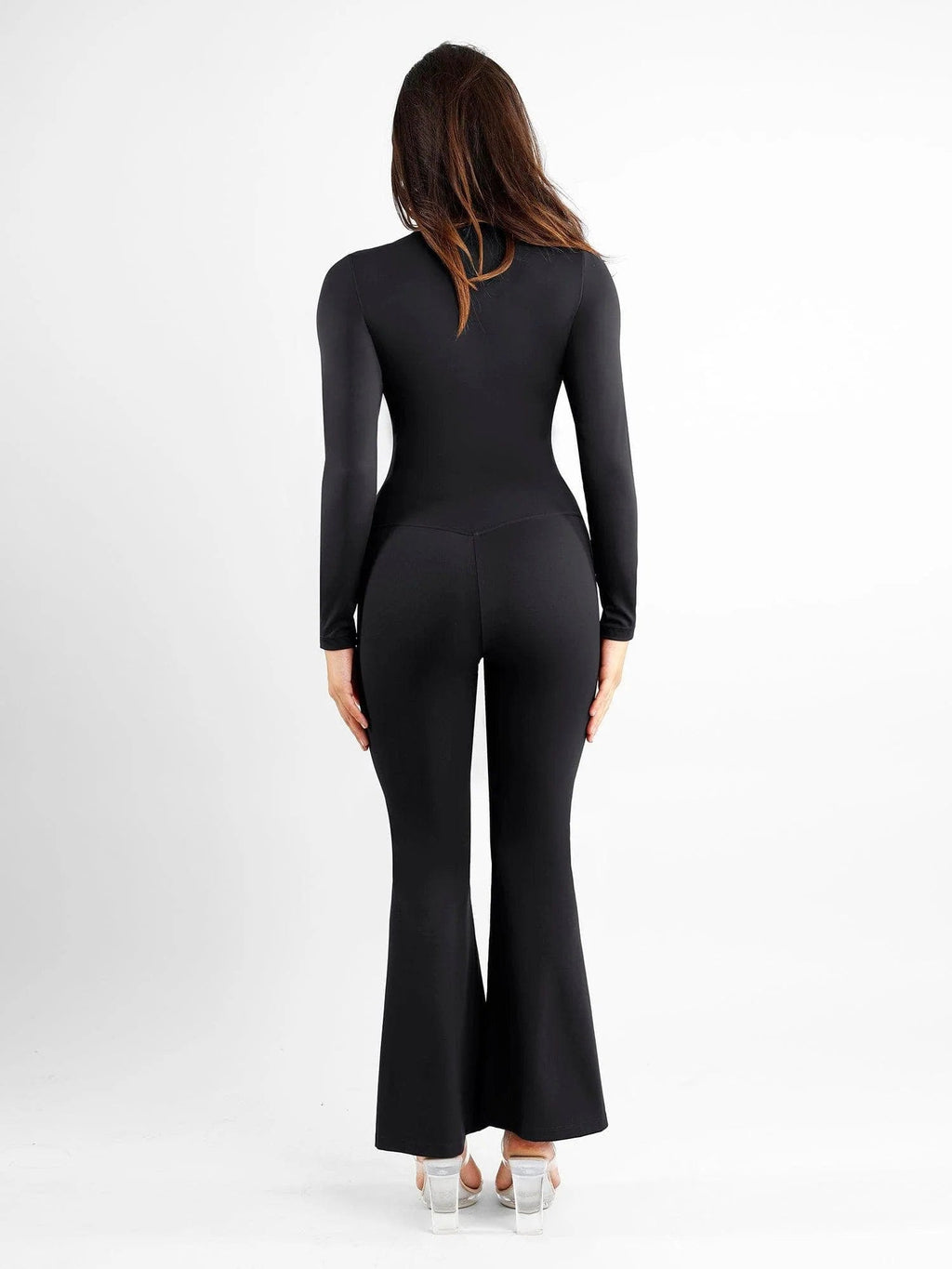 High-Rise Tummy Control Flare Pants with Split Hem - Auxieswear