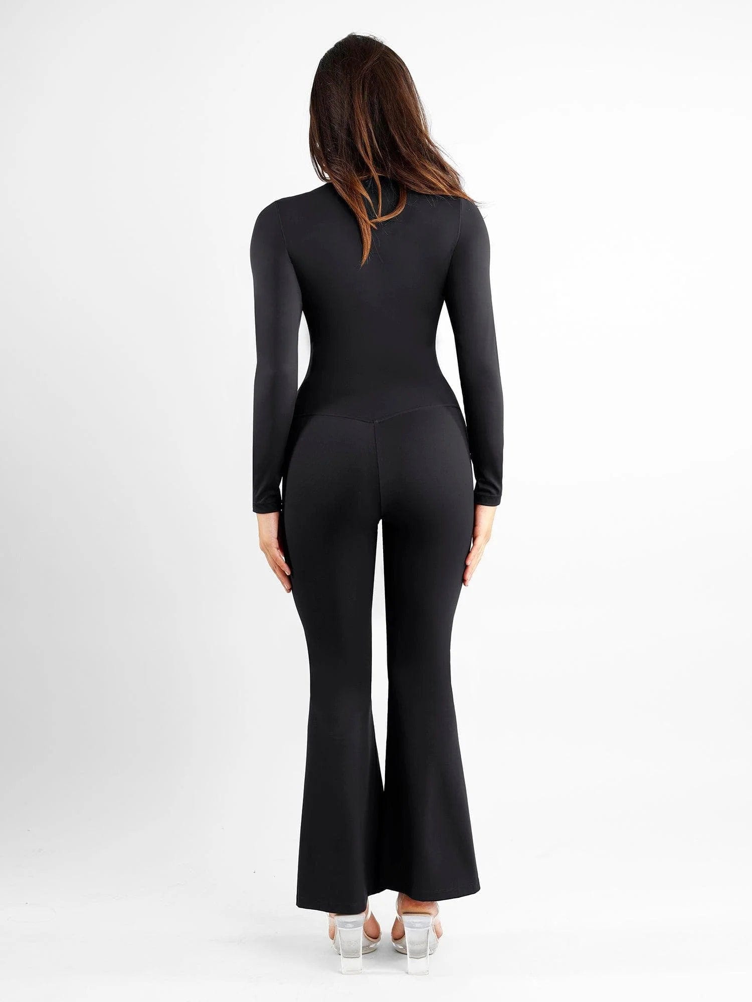 High-Rise Tummy Control Flare Pants with Split Hem - Auxieswear