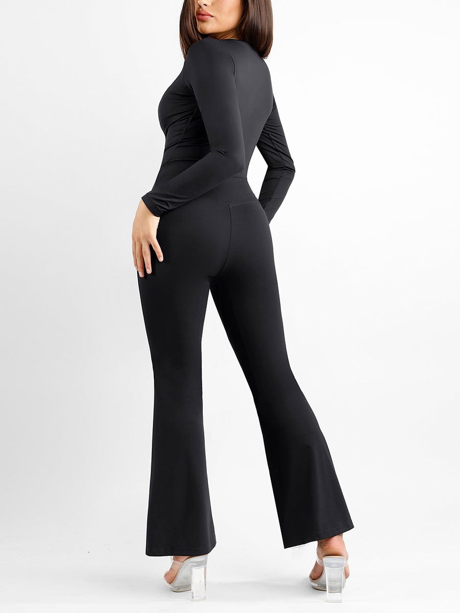 High-Rise Tummy Control Flare Pants with Split Hem
