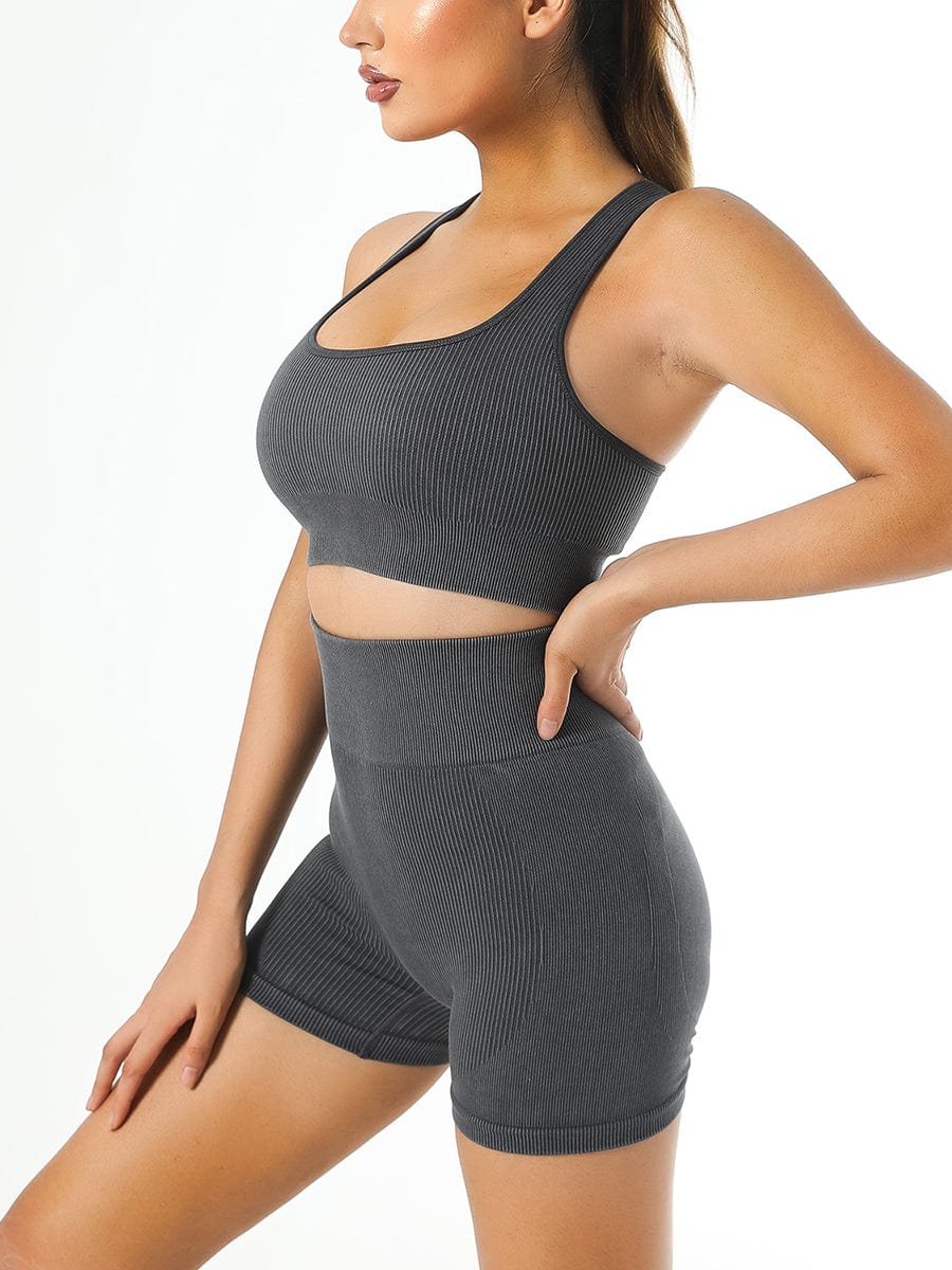 Washed Denim-Style High-Stretch Gym Shorts
