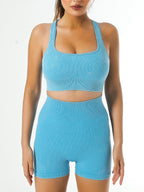 Washed Denim-Style High-Stretch Gym Shorts